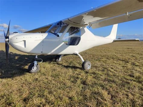 White Merlin waiting at a grass airfield
